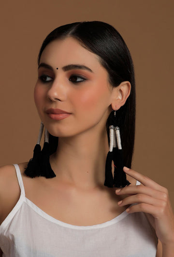 Maksha Black Thread Tassels Earrings